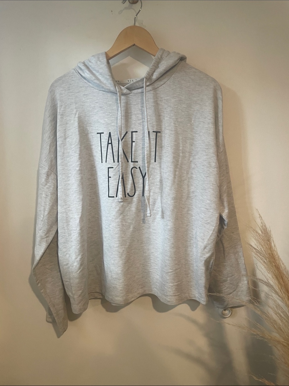 Rae Dunn Heather Gray 'Take It Easy' Hooded Sweatshirt Sz L B136